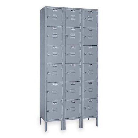 Lyon Box Locker, 36 in W, 12 in D, 78 in H, (3) Wide, (6) Tier, Dove Gray DD53323
