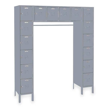 Lyon Box Locker Unit with Coat Rod, 69 in W, 18 in D, 78 in H, (6) Tier, (6) Wide, Dove Gray DD5990