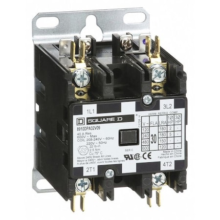 Square D Definite Purpose Magnetic Contactor, 208V-240V AC, 2 P, Non-Reversing, 1 Phase 8910DPA32V09