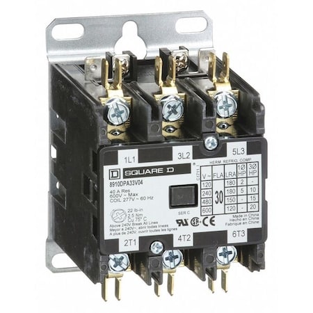 Square D Definite Purpose Magnetic Contactor, 277V AC, 3 P, Non-Reversing, 3 Phase 8910DPA33V04