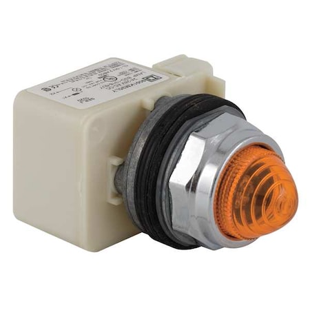Schneider Electric Pilot Light, LED, 120V, 30mm, Chrome, Amber 9001KP38LYA9