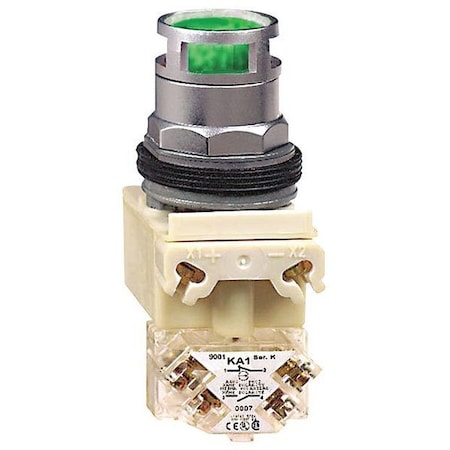 Schneider Electric Illuminated Push Button, 30 mm, SPDT, Green 9001K3L1GH13