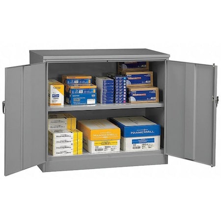 Tennsco Shelving Storage Cabinet, 42 in H, 48 in W, 24 in D, Swing, Keyed, Medium Gray, 2 Shelves, 0 Drawers J2442A-MGY