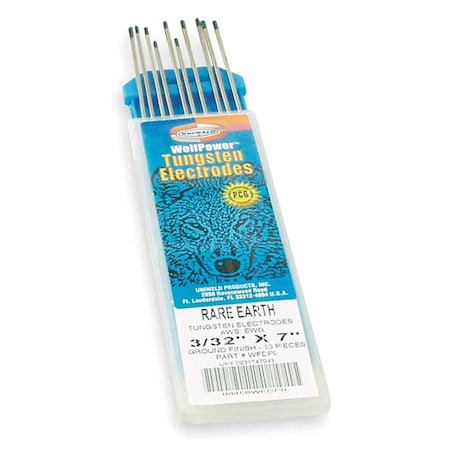 Uniweld 7" Heliarc Tungsten Electrode 3/32" Dia., PK10 WFDF9-Q