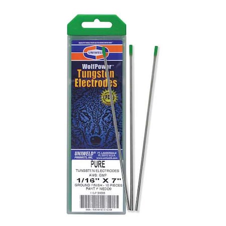 Uniweld 7" Heliarc Tungsten Electrode 1/16" Dia., PK10, Container Type: Green WEDD9