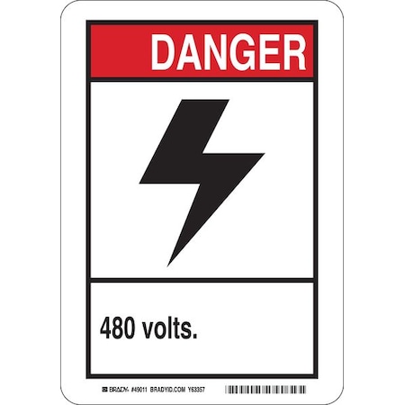 Brady Danger Sign, 10 in Height, 7 in Width, Plastic, Rectangle, English 45091