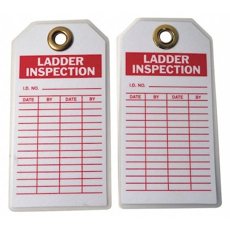 Zoro Select Tag, Ladder Inspection, Polyester, 3 in H x 5 3/4 in W, White, Rectangle, 10 PK 5KR78