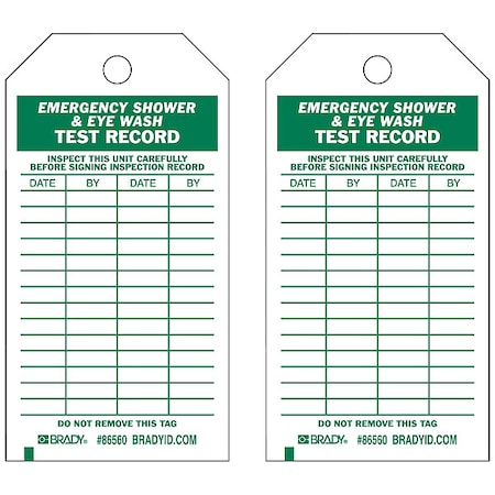 Brady Tag, Inspection, Polyester, 5 3/4 in H x 3 in W, Green on White, Rectangle, 10 PK 86560