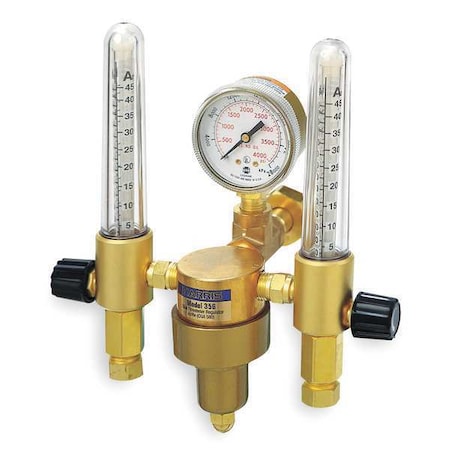 Harris Dual Flowmeter Regulator, Argon, Helium, Single Stage, 0.965"-14 Inlet, 5/8"-18 Outlet 356-Ar/He-580