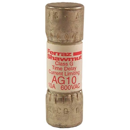 Mersen UL Class Fuse, G Class, Time-Delay, 10A, 600V AC, Non-Indicating AG10