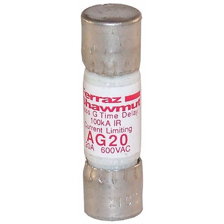 Mersen UL Class Fuse, G Class, Time-Delay, 20A, 600V AC, Non-Indicating AG20