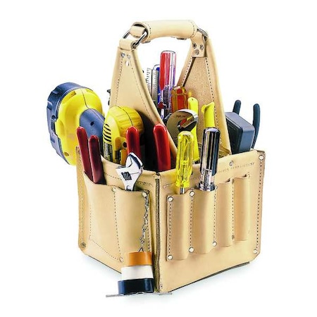 Clc Work Gear Tool Tote, Tan, Leather, 17 Pockets 526