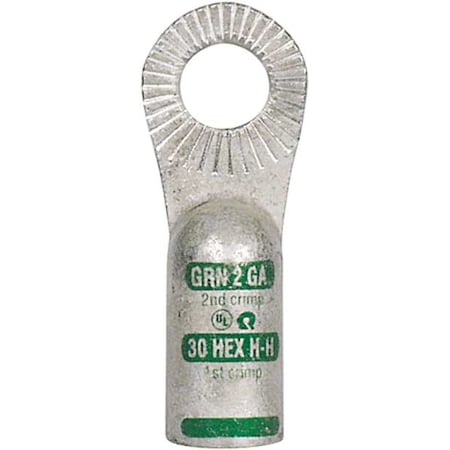 Quickcable One-Hole Compression Lug, 3/8 in Stud, Standard Barrel, Copper, Green 4902-525-001F