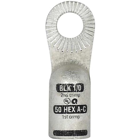 Quickcable One-Hole Compression Lug, 1/0 AWG Max, 3/8 in Stud, Standard Barrel, Copper, Black 4910-525-001F