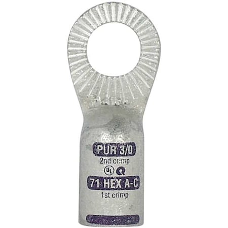 Quickcable One-Hole Compression Lug, 3/0 AWG Max, 1/2 in Stud, Standard Barrel, Copper, Purple 4930-525-001H