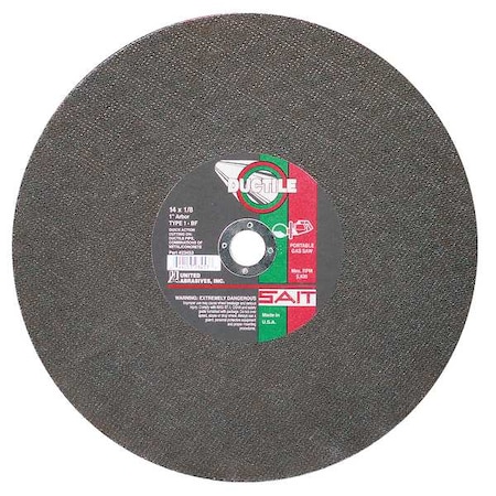 United Abrasives/Sait Abrasive Cut-Off Wheel, Type 1, 14 in Dia, 0.125 in Thick, 20 mm Arbor Hole Size, 24 Grit 23458