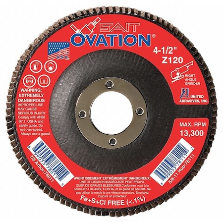 United Abrasives/Sait SAIT 78006 Ovation High Density Fiberglass Backed Flap Disc (Type 27) 4-1/2" x 7/8", 40 Grit 78006
