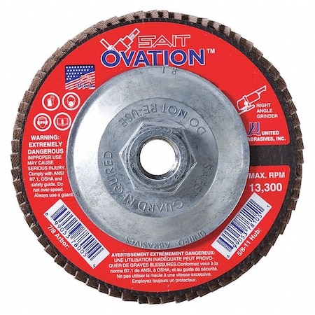 United Abrasives/Sait SAIT 78105 Ovation High Density Fiberglass Backed Flap Disc (Type 27) 4-1/2" x 5/8"-11, 36 Grit 78105