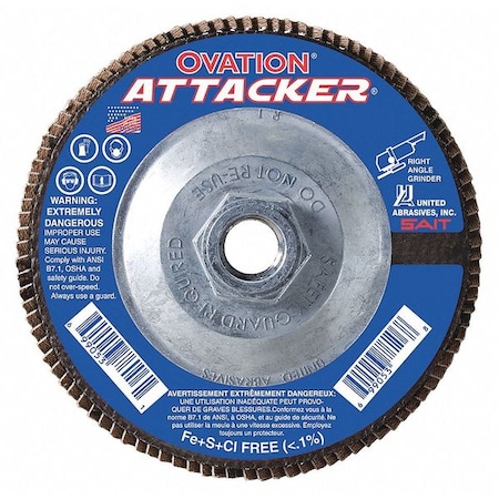 United Abrasives/Sait SAIT 76318 Ovation Attacker High Density Fiberglass Backed Flap Disc (Type 27) 4-1/2" x 5/8"-11, 60 Grit, 10-Pack 76318