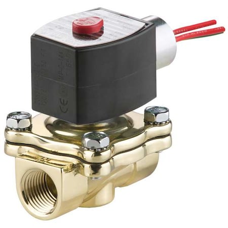 Asco Solenoid Valve, 2-Way, 2-Position, Normally Closed, 1/2 in Pipe Size, 24V DC, High Flow, Brass, NBR EF8210G002