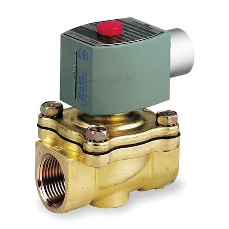 Asco Solenoid Valve, 2-Way, 2-Position, Normally Closed, 3/4 in Pipe Size, 24V DC, High Flow, Brass, NBR 8210G009