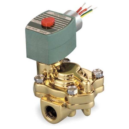 Asco Solenoid Valve, 2-Way, 2-Position, Normally Closed, 3/4 in Pipe Size, 120V AC, Slow-Closing, Brass 8221G005HW
