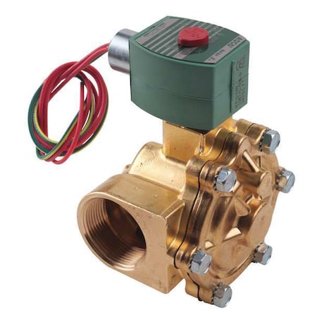 Asco Solenoid Valve, 2-Way, 2-Position, Normally Closed, 1-1/2 in Pipe Size, 24V DC, High Flow, Brass 8210G022