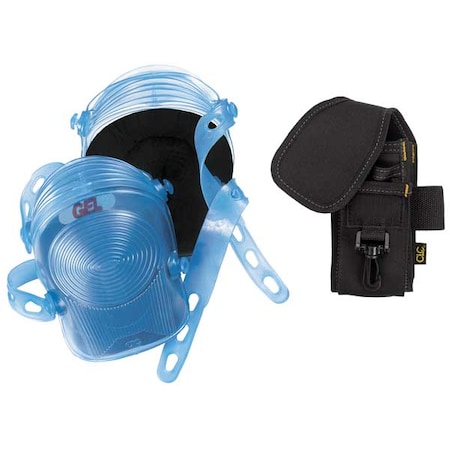 Clc Work Gear Knee Pad, Hard Shell, Foam Pad, Rubber Cap, Button and Loop Closure, 2 Straps, Black, Blue PK6105