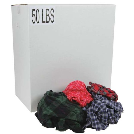 Zoro Select Recycled Cotton Cloth Rag, 50 lb , 18 in  x 18 in, Assorted Colors G350050PC