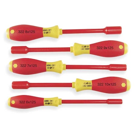 Wiha Nut Driver Set, 5 Pieces, Metric, Solid, Ins 32291