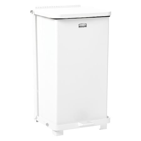 Rubbermaid Commercial Defender 6-1/2 gal Square Step-On Can, White, Foot Pedal, Steel, 12 in FGST12EPLWH