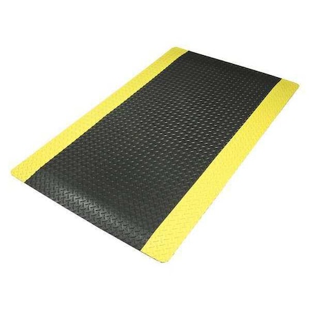 NOTRAX Antifatigue Mat, Diamond Plate, 2 ft x 3 ft, 9/16 in Thick, Black with Yellow Border, Beveled Edge 479S0023YB