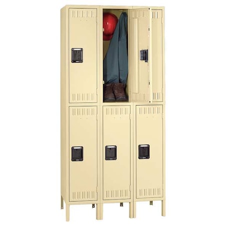 Tennsco Wardrobe Locker, 36 in W, 15 in D, 78 in H, (2) Tier, (3) Wide, Sand DTK-121536-3SD