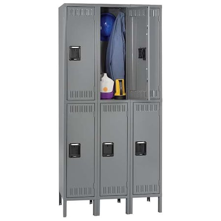 Tennsco Wardrobe Locker, 36 in W, 15 in D, 78 in H, (2) Tier, (3) Wide, Gray DTS-121536-3MG