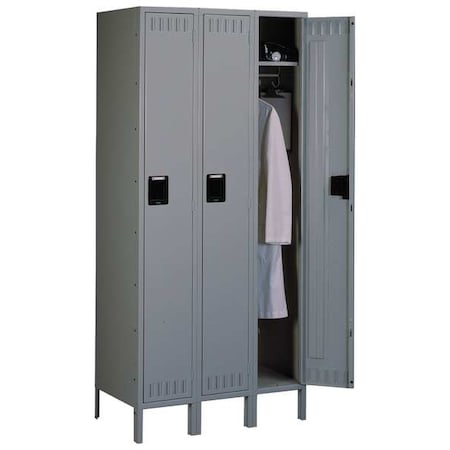 Tennsco Wardrobe Locker, 36 in W, 15 in D, 78 in H, (1) Tier, (3) Wide, Gray STS-121572-3MG