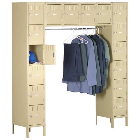 Tennsco Box Locker Unit with Coat Rod, 72 in W, 18 in D, 78 in H, (6) Tier, (6) Wide, Sand SRS-721878-1SD
