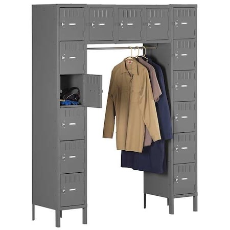 Tennsco Box Locker Unit with Coat Rod, 60 in W, 18 in D, 78 in H, (5) Wide, (6) Tier, Gray SRS-601878-1MG
