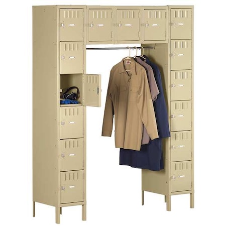 Tennsco Box Locker Unit with Coat Rod, 60 in W, 18 in D, 78 in H, (5) Wide, (6) Tier, Sand SRS-601878-1SD