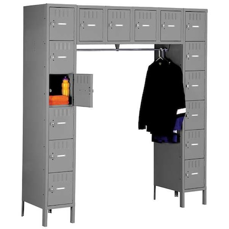 Tennsco Box Locker Unit with Coat Rod, 72 in W, 18 in D, 78 in H, (6) Tier, (6) Wide, Gray SRS-721878-1MG