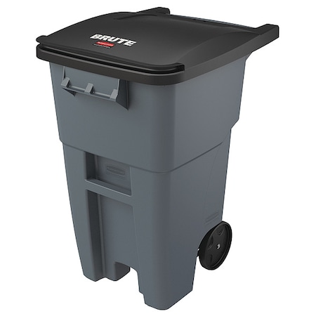 Rubbermaid Commercial BRUTE 50 gal Rectangular Rolling Plastic Can, Gray, None, Plastic, 23 3/8 in FG9W2700GRAY