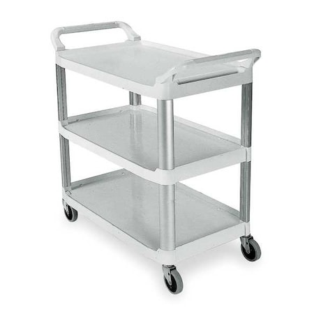 Rubbermaid Commercial Dual-Handle Utility Cart with Lipped Plastic Shelves, Plastic, 300 lb Load Capacity, 3 Shelves FG409100OWHT
