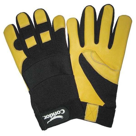 Condor Mechanics Gloves, Grain Deerskin Leather Palm, M, Black/Yellow 5NGN3