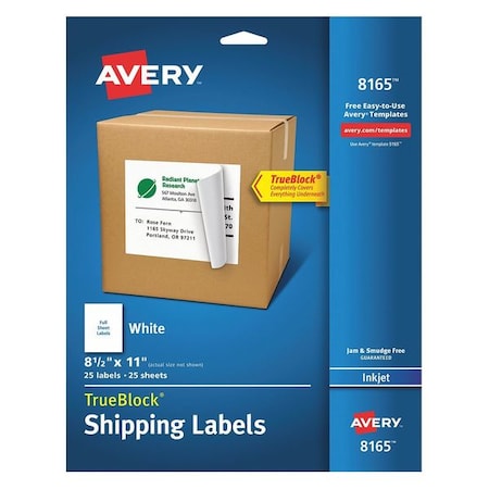 AVERY Avery® Shipping Labels with TrueBlock® Technology for Inkjet Printers 8165, 8-1/2" x 11", 25 Labels 727828165