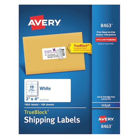 AVERY Avery® Shipping Labels with TrueBlock® Technology for Inkjet Printers 8463, 2" x 4", Box of 1,000 727828463