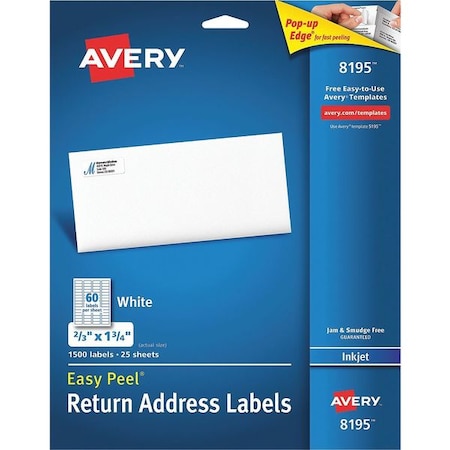 AVERY Avery® Easy Peel® Return Address Labels for Inkjet Printers 8195, 2/3" x 1-3/4", Pack of 1,500 727828195