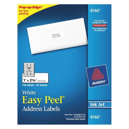 AVERY Avery® Easy Peel® Address Labels for Inkjet Printers 8160, 1" x 2-5/8", 750 Labels 727828160