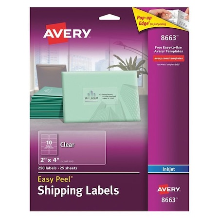 Avery Inkjet Label, 4 in Label W, 2 in Label H, 10 Labels per Sheet Clear 727828663