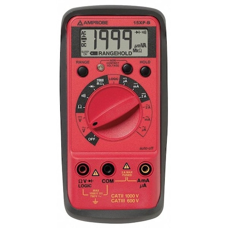 Amprobe Digital Multimeter, 600 V Max DC, 200 V Max AC, Average, 2,000 Instrument Counts, Backlit LCD 15XP-B