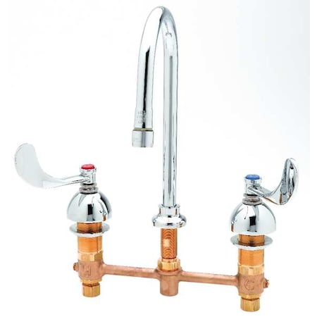 T&S Brass Manual Gooseneck Kitchen/Bathroom Faucet, 8" Mount, Chrome 3 Hole B-2867-04