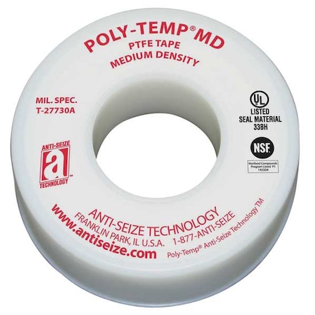 Anti-Seize Technology Sealant Tape, 1/4 In. W, 520 In. L 16025